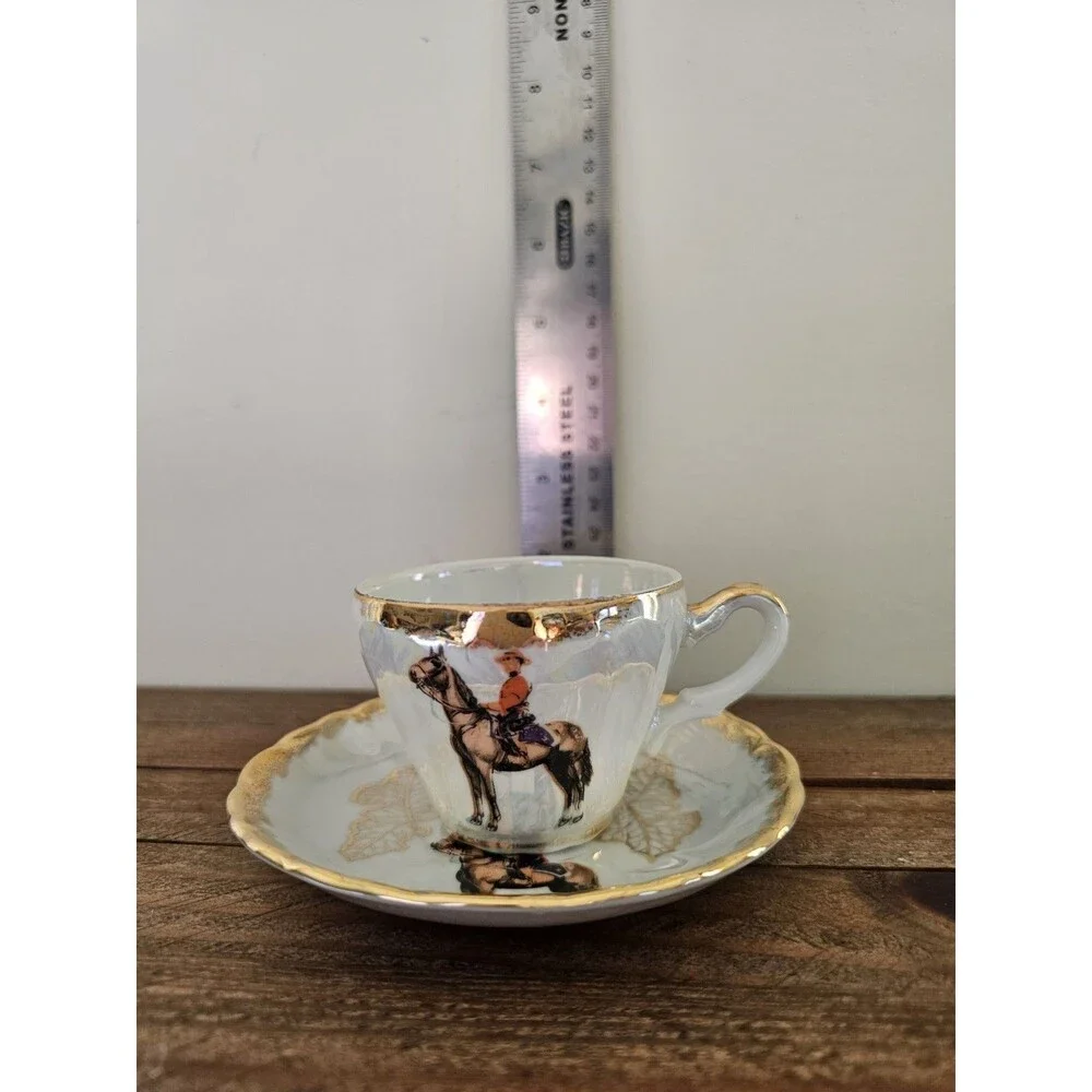 Vintage Mounted Royal Police Iridescent Demitasse Cup And Saucer